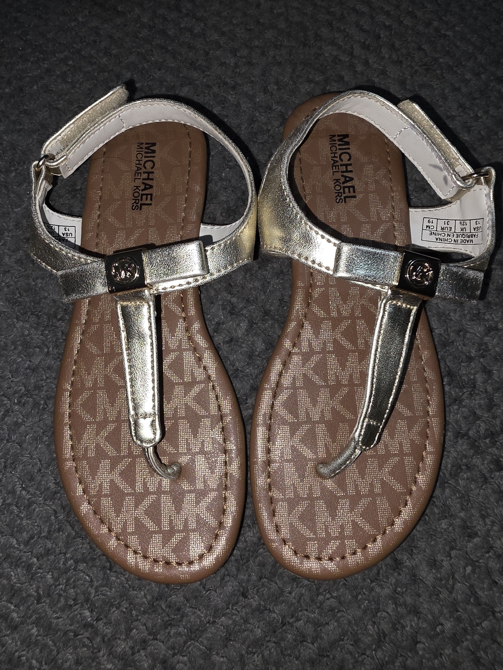 MICHAEL Michael Kors Girls Metallic Gold T-Strap Sandals